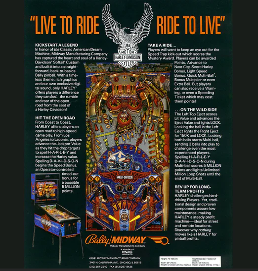 1991-6-Harley-Davidson Pinball Machine 1991 Harley-Davidson Pinball Machine - Image 5