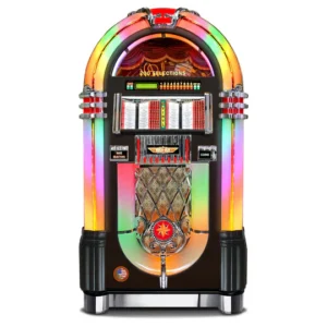 rock ola bubbler vinyl 45 jukebox in black with bluetooth