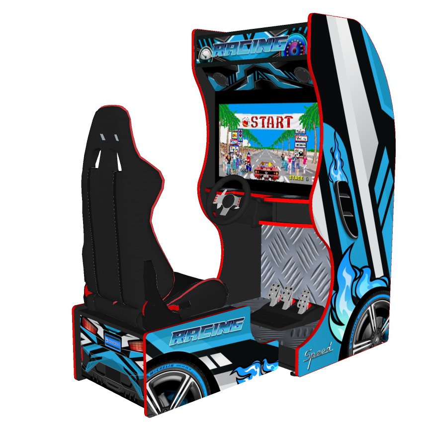racing simulator with 32 inch screen, 120w subwoofer and racing seat blue themed racing simulator with 32 inch screen, 120w subwoofer and racing seat blue themed