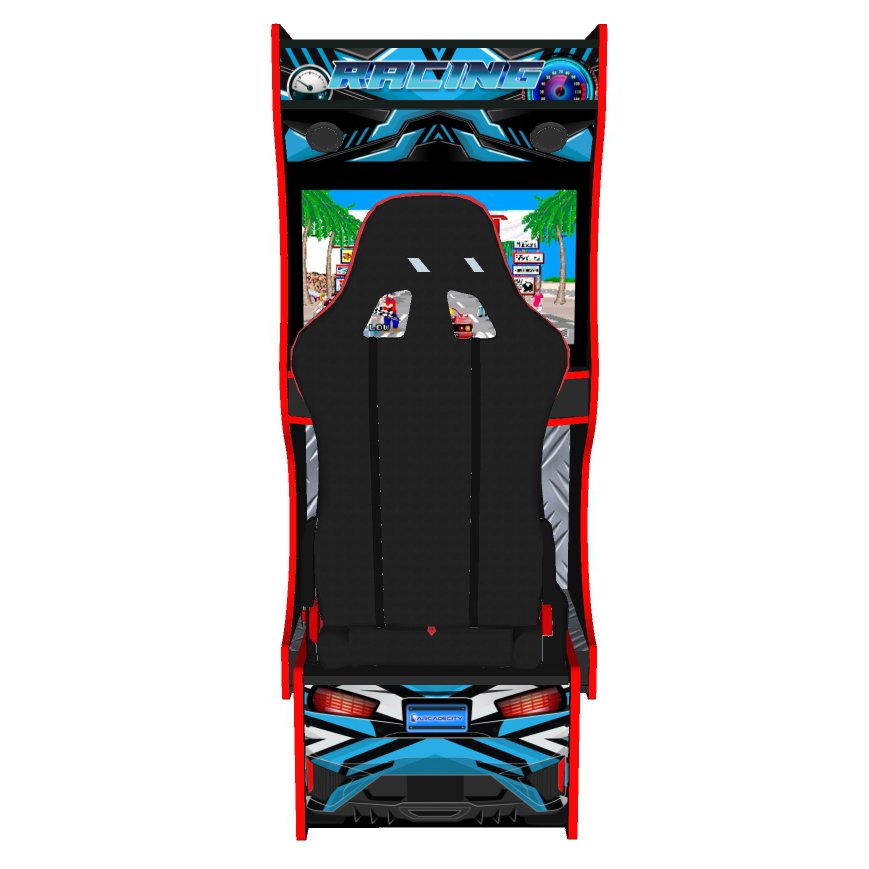 racing simulator with 32 inch screen, 120w subwoofer and racing seat blue themed racing simulator with 32 inch screen, 120w subwoofer and racing seat blue themed