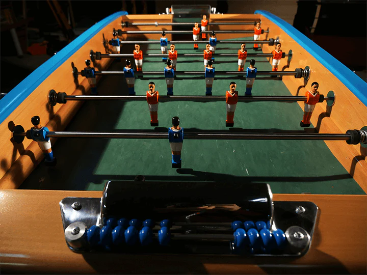 sulpie evolution foosball table beech with light blue trim sulpie evolution foosball table beech with light blue trim