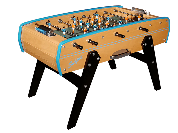 sulpie evolution foosball table beech with light blue trim sulpie evolution foosball table beech with light blue trim